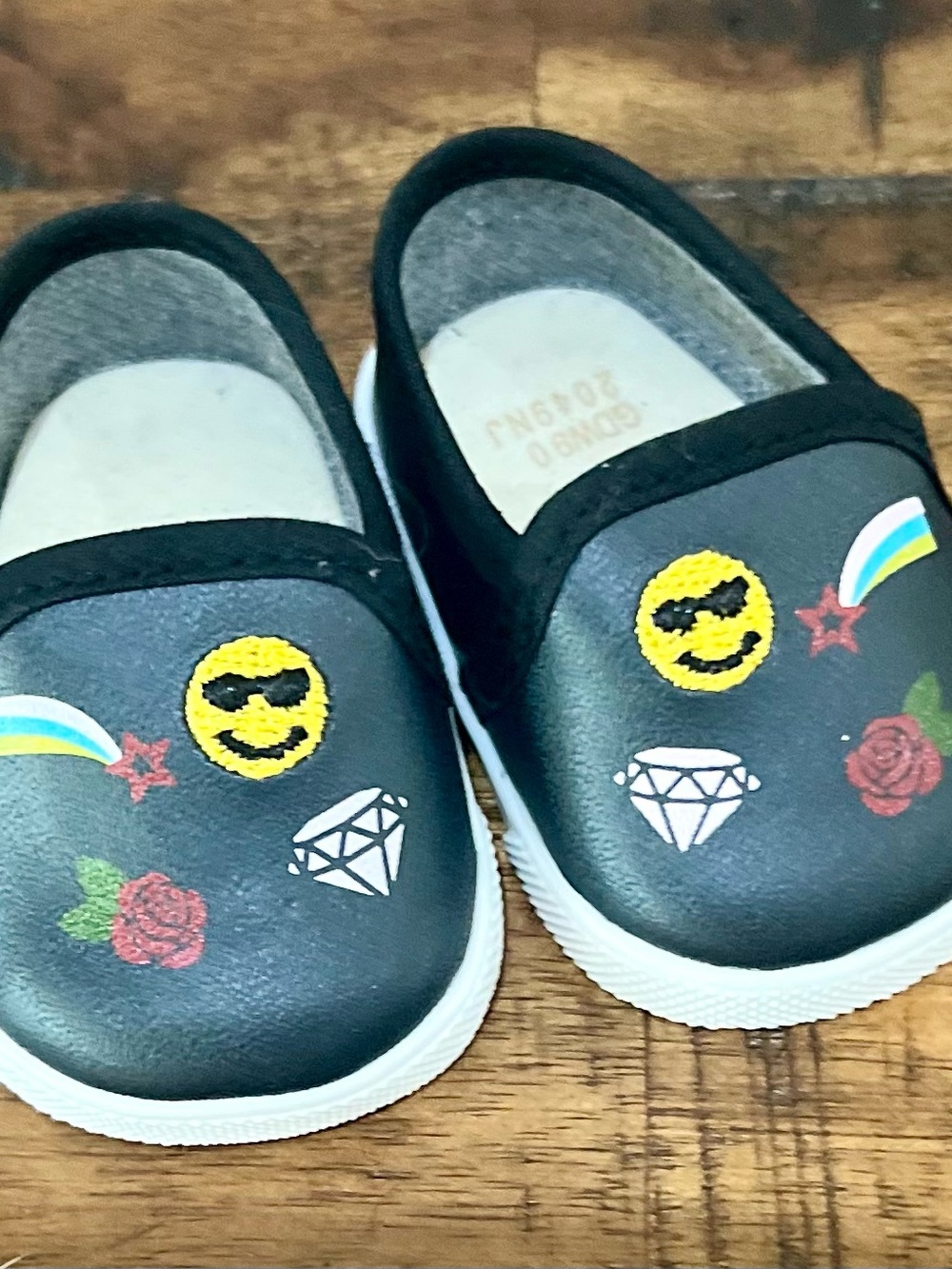 American Girl Doll Black Slip-On Sneakers with Fun Emoji & Patch Accents
